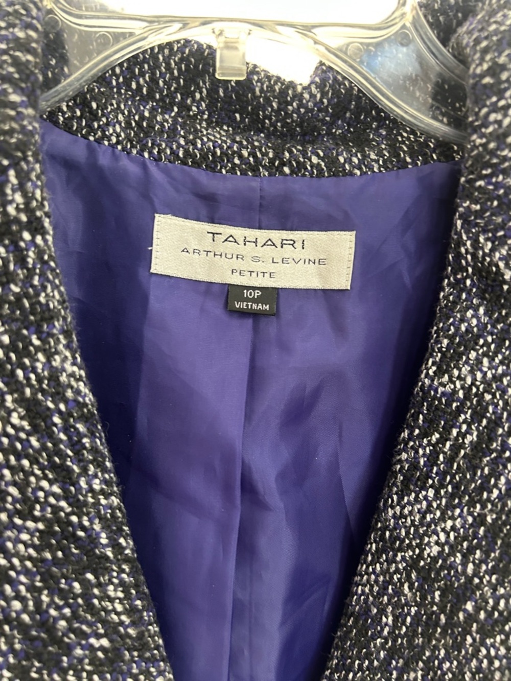 Tahari Navy and White Tweed Single-Button Blazer - Picture 2 of 7